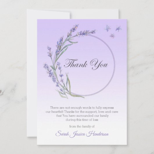 Gradient Lavendel Beileid Memory Danke Karte (Vorderseite)