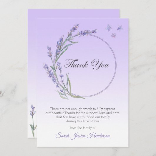 Gradient Lavendel Beileid Memory Danke Karte (Vorne/Hinten)