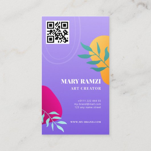 Gradient Lila Abstrakter QR-Code Visitenkarte (Rückseite)