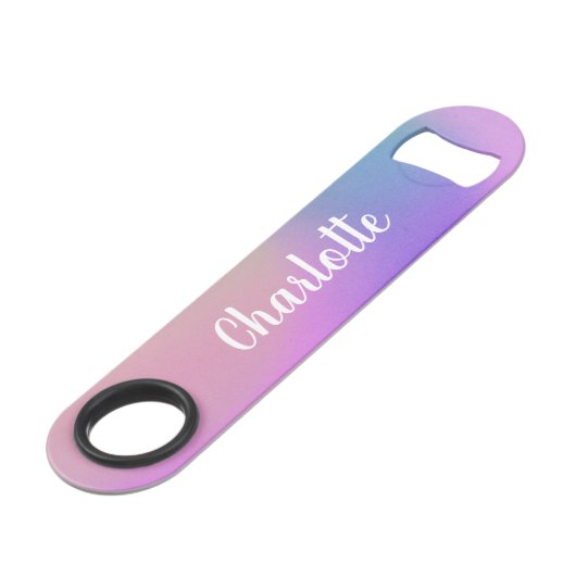 Gradient Lila Boho Wasserfarbe Personalisiert Name Speed Flaschenöffner (Vorderseite Schrägansicht)