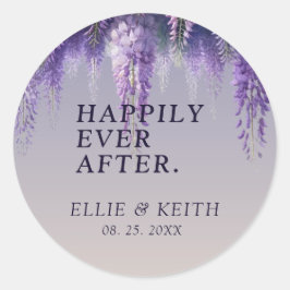 Gradient Lila floral glücklich je nach Hochzeit Runder Aufkleber
