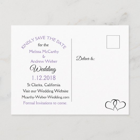 Gradient Lila Foto Save the Date Postkarte (Rückseite)