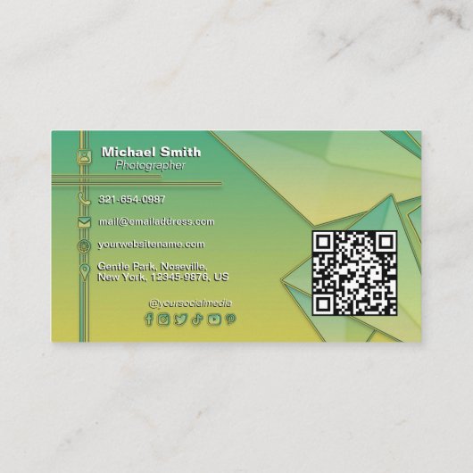 Gradient Modern 3D Geometric Abstrakt QR Code Chic Visitenkarte (Rückseite)