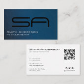 Gradient Navy Blue White und Black Monogram Visitenkarte (Vorne/Hinten)