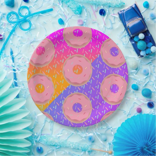 Gradient Neon und Sprinkles Donut Party Pappteller (Party)
