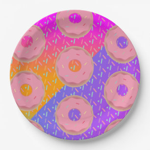 Gradient Neon und Sprinkles Donut Party Pappteller