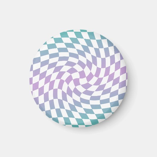 Gradient Ombre Blue Lilac Warped Karo überprüft Magnet (Vorne)