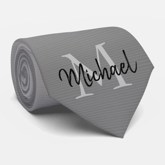 Gradient Ombre grau mit Name und Monogramm Krawatte (Gerollt)