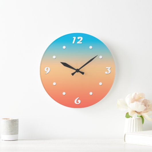 Gradient ombre Korallenblüte Beige Blau weiche ver Große Wanduhr (Zuhause)