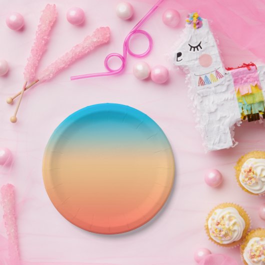 Gradient ombre Korallenblüte Beige Blau weiche ver Pappteller (Party)