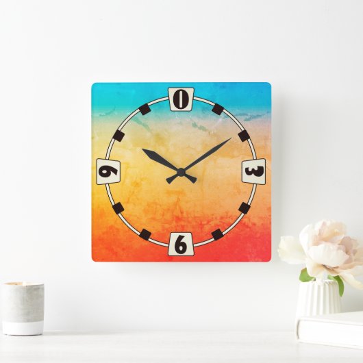Gradient ombre Korallenblüte Beige Blau weiche ver Quadratische Wanduhr (Zuhause)