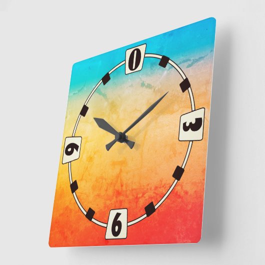 Gradient ombre Korallenblüte Beige Blau weiche ver Quadratische Wanduhr (Winkel)
