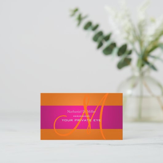 Gradient Orange+Fuschia Monogramm Visitenkarte (Stehend Vorderseite)