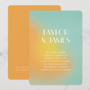Gradient Orange Türkis QR Code Moderne Hochzeit Einladung