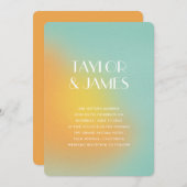 Gradient Orange Turquoise QR Code Modern Wedding Einladung (Vorne/Hinten)