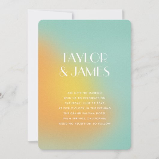 Gradient Orange Turquoise QR Code Modern Wedding Einladung (Vorderseite)