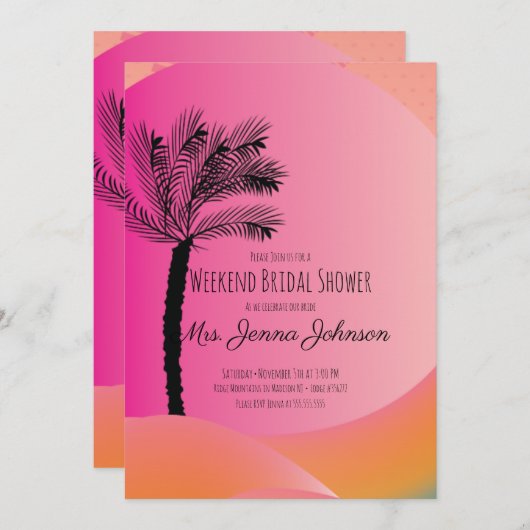 Gradient Palm Tree Pink Beach Bachelorette Entweg Einladung (Vorne/Hinten)