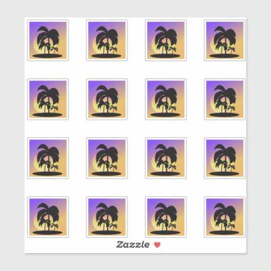 Gradient Palm Trees Sunset Vacation Set Aufkleber (Blatt)