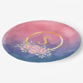 gradient party watercolor pink Floral Birthday Pappteller (Schrägansicht)