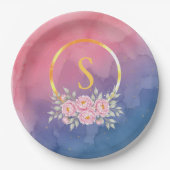 gradient party watercolor pink Floral Birthday Pappteller (Vorderseite)