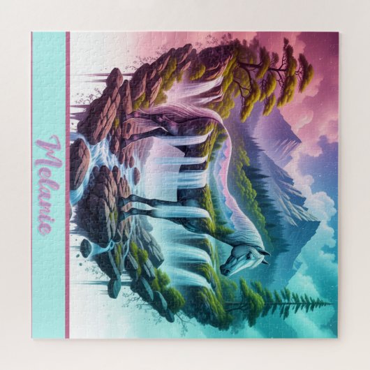 Gradient Pastel Horse Waterfall Natur Puzzle (Horizontal)