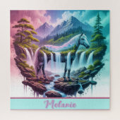 Gradient Pastel Horse Waterfall Natur Puzzle (Vertikal)