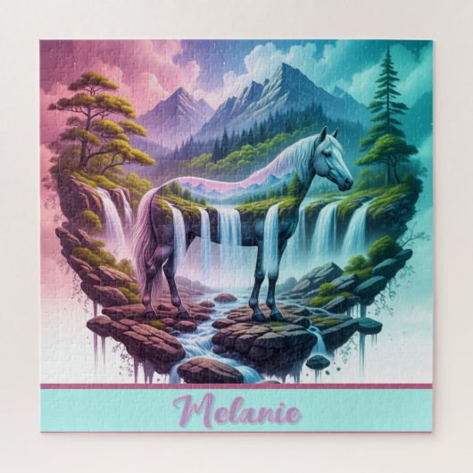 Gradient Pastel Horse Waterfall Natur Puzzle (Vertikal)