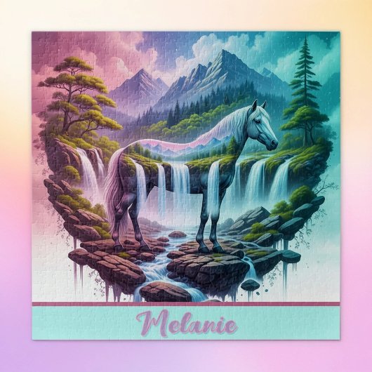 Gradient Pastel Horse Waterfall Natur Puzzle