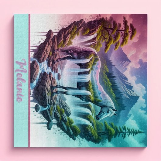 Gradient Pastel Horse Waterfall Natur Puzzle