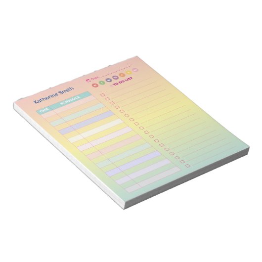 Gradient Pastel Niedlich Daily Schedule Notepad Notizblock (angewinkelt)