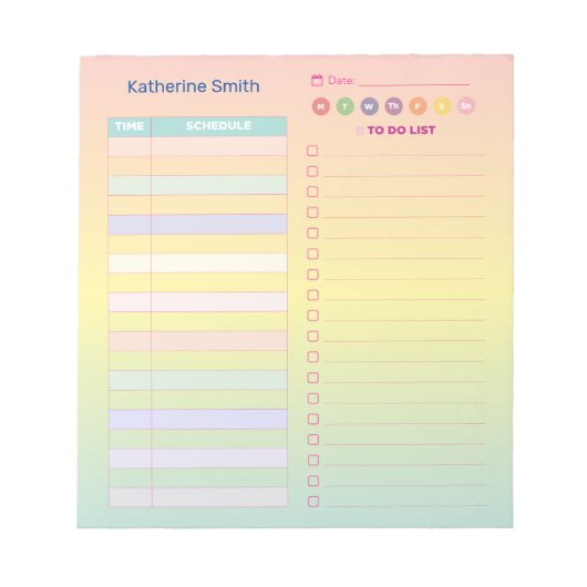 Gradient Pastel Niedlich Daily Schedule Notepad Notizblock (Vorderseite)