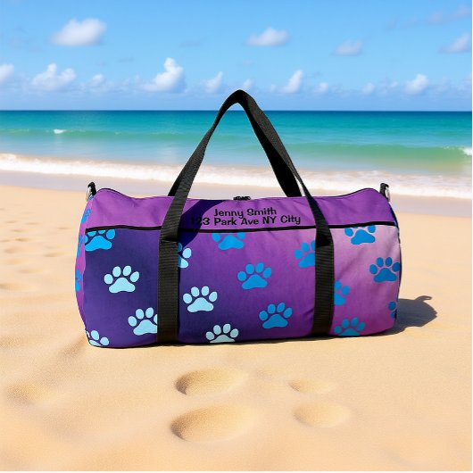 Gradient Paw Print Stylish Monogram Personalize Duffle Bag