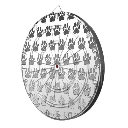 Gradient Paw Prints in Schwarz & Weiß & Grau Dartscheibe (Vorderseite rechts)