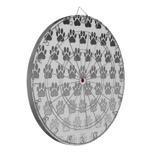 Gradient Paw Prints in Schwarz & Weiß & Grau Dartscheibe (Vorderseite Links)