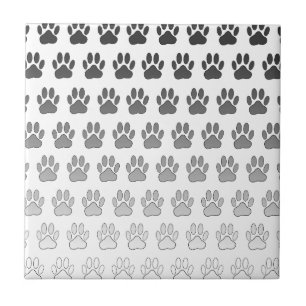 Gradient Paw Prints in Schwarz & Weiß & Grau Fliese