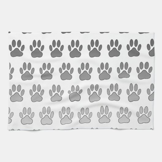 Gradient Paw Prints in Schwarz & Weiß & Grau Geschirrtuch (Horizontal)