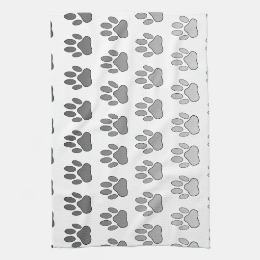 Gradient Paw Prints in Schwarz & Weiß & Grau Geschirrtuch (Vertikal)