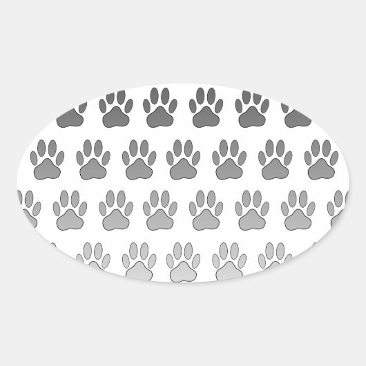 Gradient Paw Prints in Schwarz & Weiß & Grau Ovaler Aufkleber (Vorderseite)