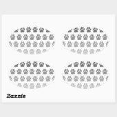 Gradient Paw Prints in Schwarz & Weiß & Grau Ovaler Aufkleber (Blatt)