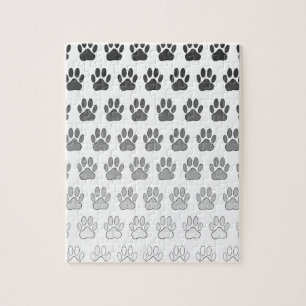 Gradient Paw Prints in Schwarz & Weiß & Grau Puzzle