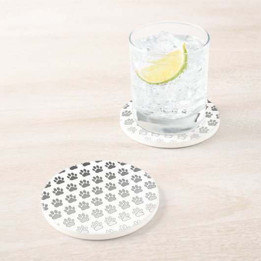 Gradient Paw Prints in Schwarz & Weiß & Grau Untersetzer (Seite)