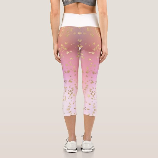 Gradient peach lila white gold star pattern capri leggings (Rückseite)