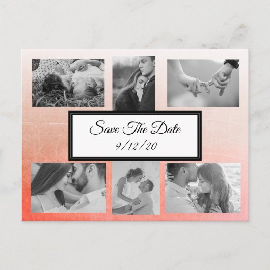 Gradient Peachy Coral Foto Save the Date Postkarte (Vorderseite)