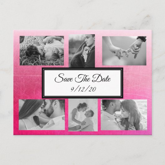 Gradient Pink Foto Save the Date Postkarte (Vorderseite)