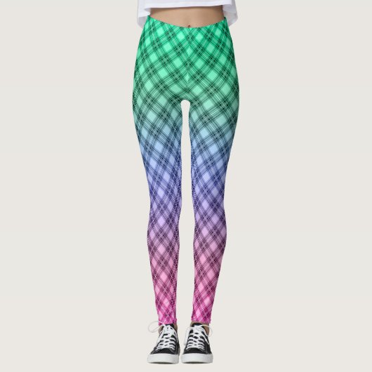 Gradient Raster kariertes Tartan Muster pink Leggings (Vorderseite)