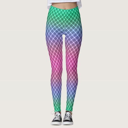 Gradient Raster kariertes Tartan Muster pink Leggings (Vorderseite)