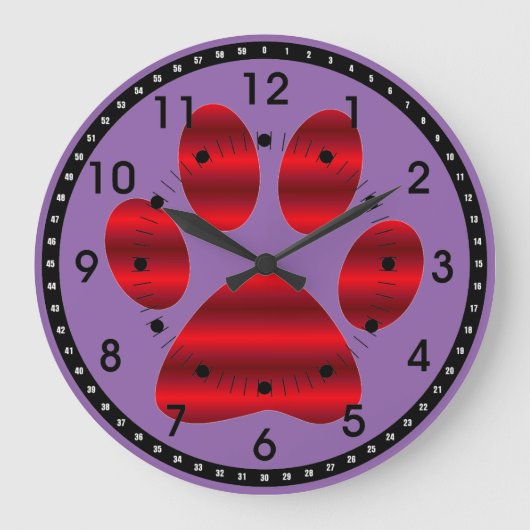 Gradient Red Paw Print Große Wanduhr (Vorderseite)