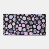 Gradient Retro Pink Lila Blue Daisies Black Schreibtischunterlage (Vorderseite)