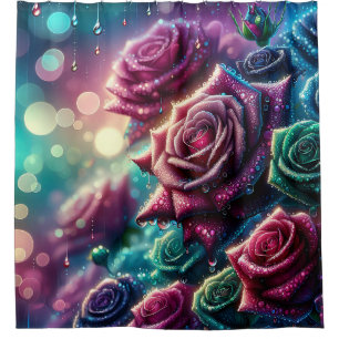 "Gradient Rose with Dewdrops" Duschvorhang