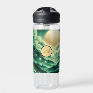 Gradient Smaragd Kelly Grün Glitter Monogramm Trinkflasche